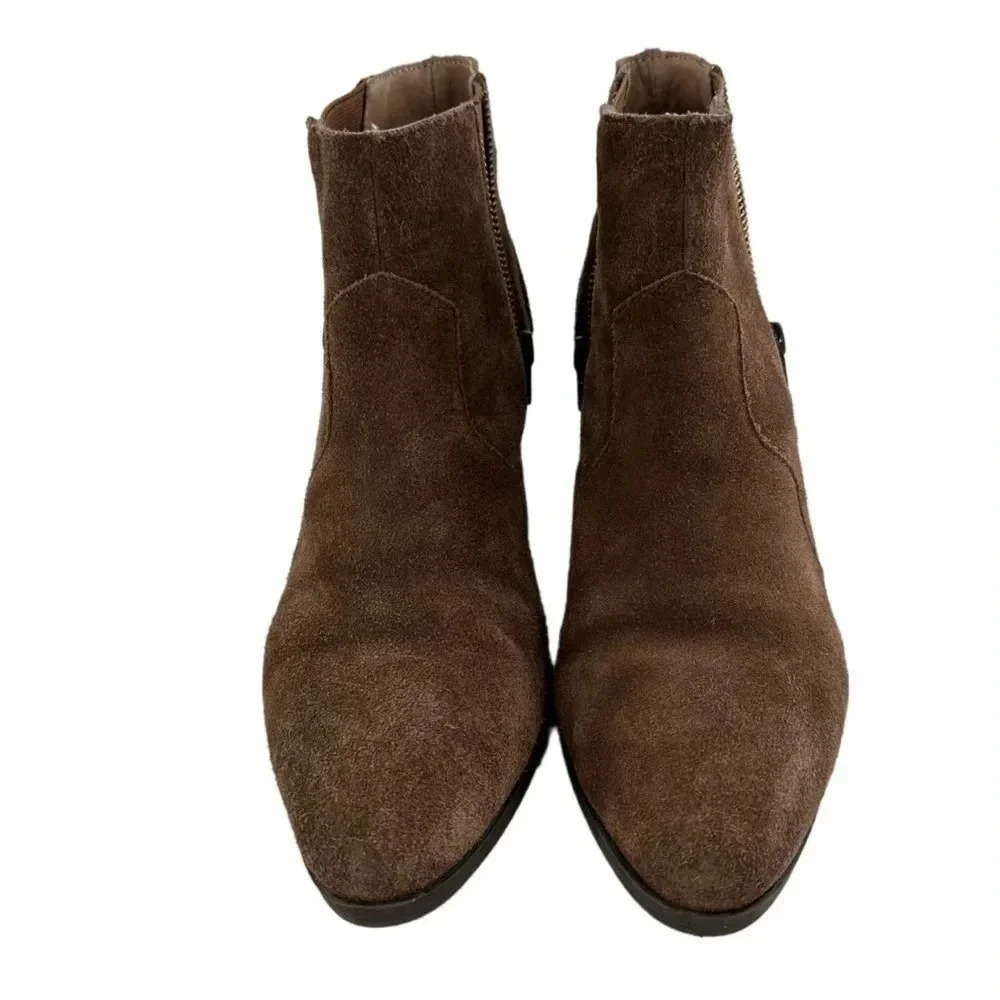 Adam tucker Trixie ankle booties 10 brown suede pull on pointy toe western boots - Picture 2 of 13